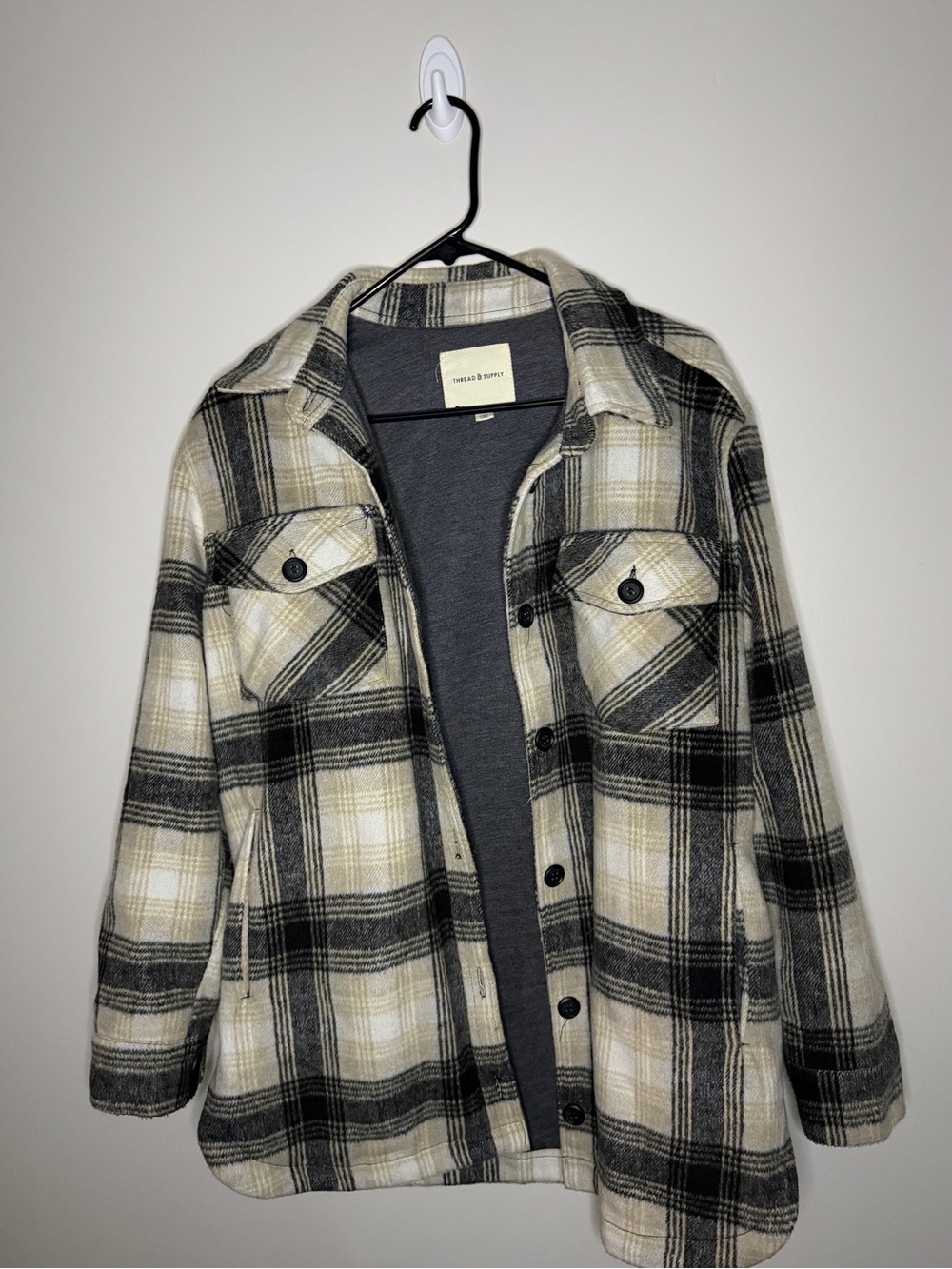 Thread & Supply Cream and Black Plaid Shacket